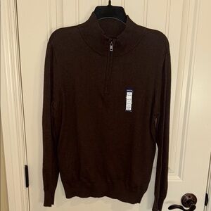 Haggar Cashmere Sweater cotton Brown Zip Up Classic Knit Men's Size S